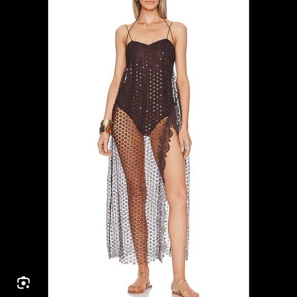 NWT Intimately Free People bathing suit attached dress bodysuit L sequin crochet - Picture 3 of 11
